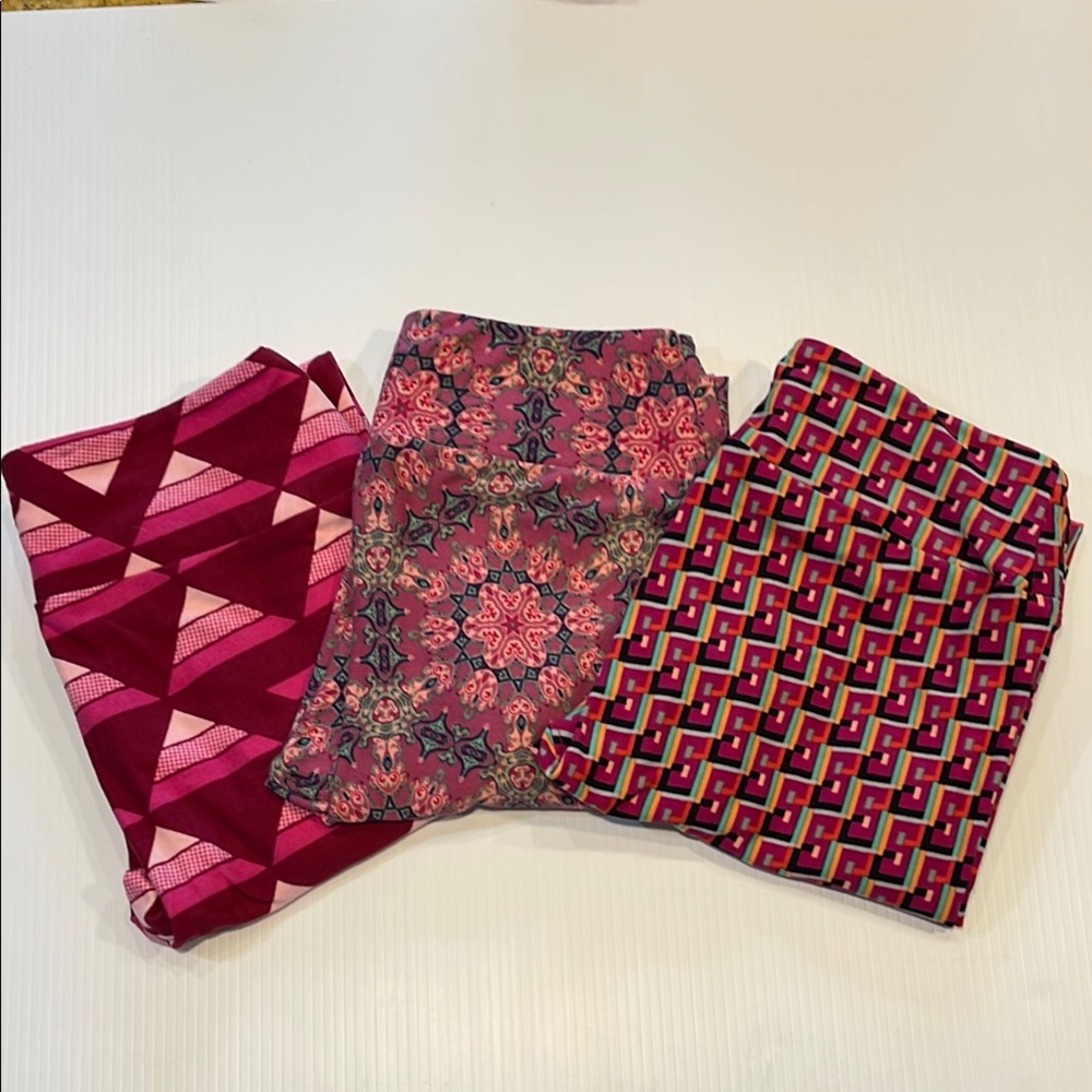 LuLaRoe Women's Leggings Set - Pink and Red Patterns